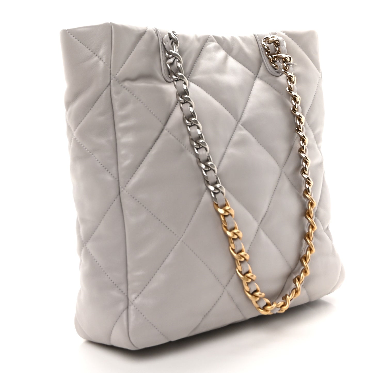 Lambskin Quilted Chanel 19 Shopping Bag Grey