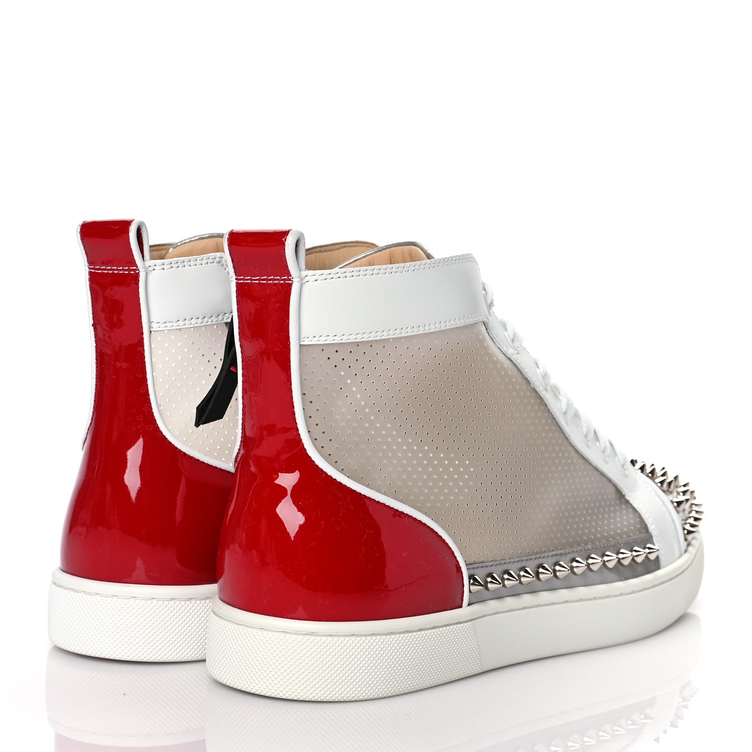 Christian Louboutin Calfskin Perforated Lou Spikes Flat Sneakers 42 White Red 4 of 10