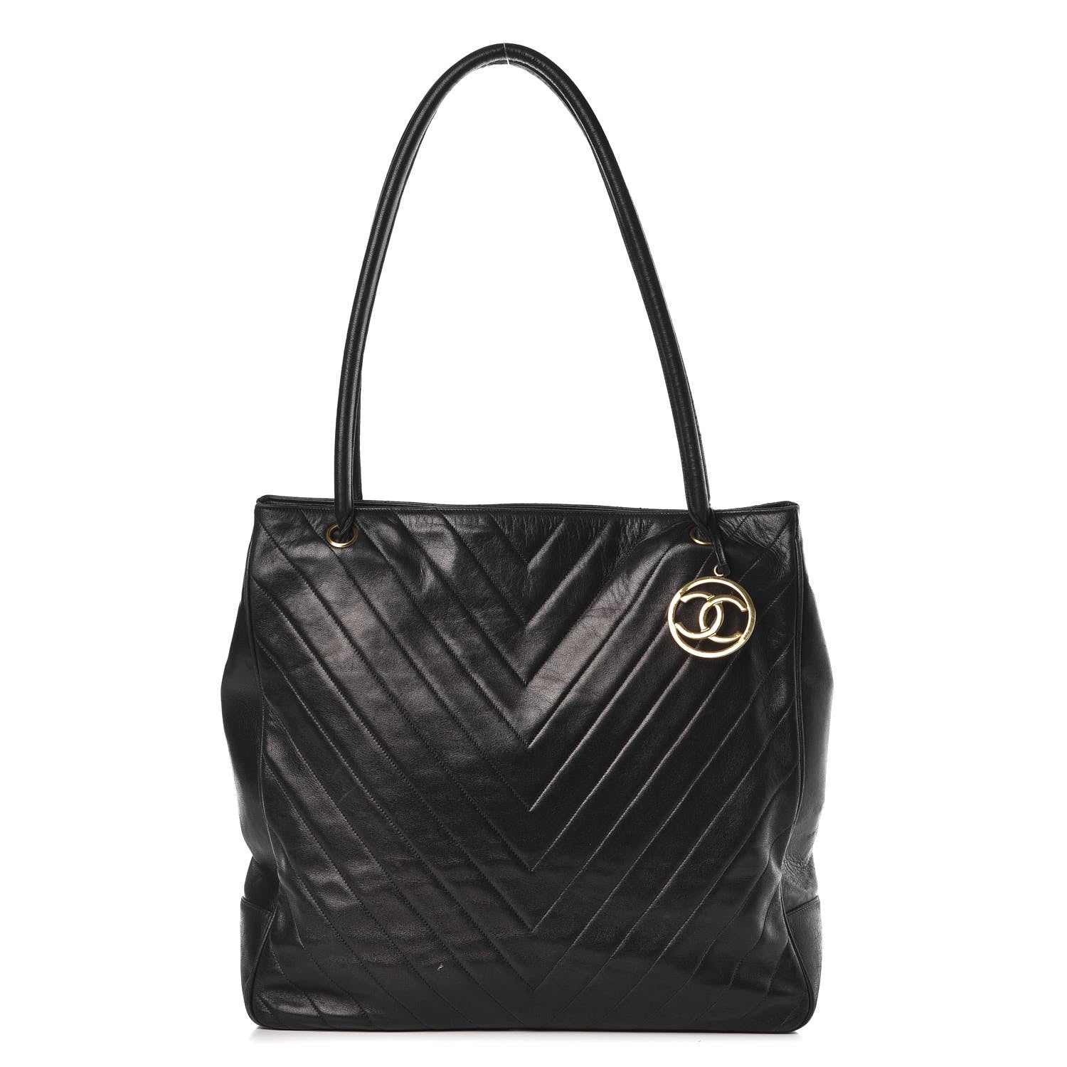 Chanel Lambskin Chevron Quilted Tote Black 1 of 16