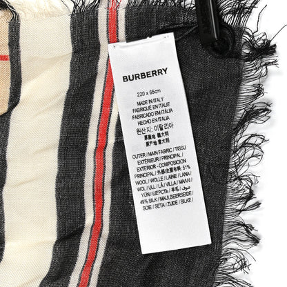 Burberry Wool Silk Gauze Nova Check Illustrated Monkey Scarf Beige 4 of 4