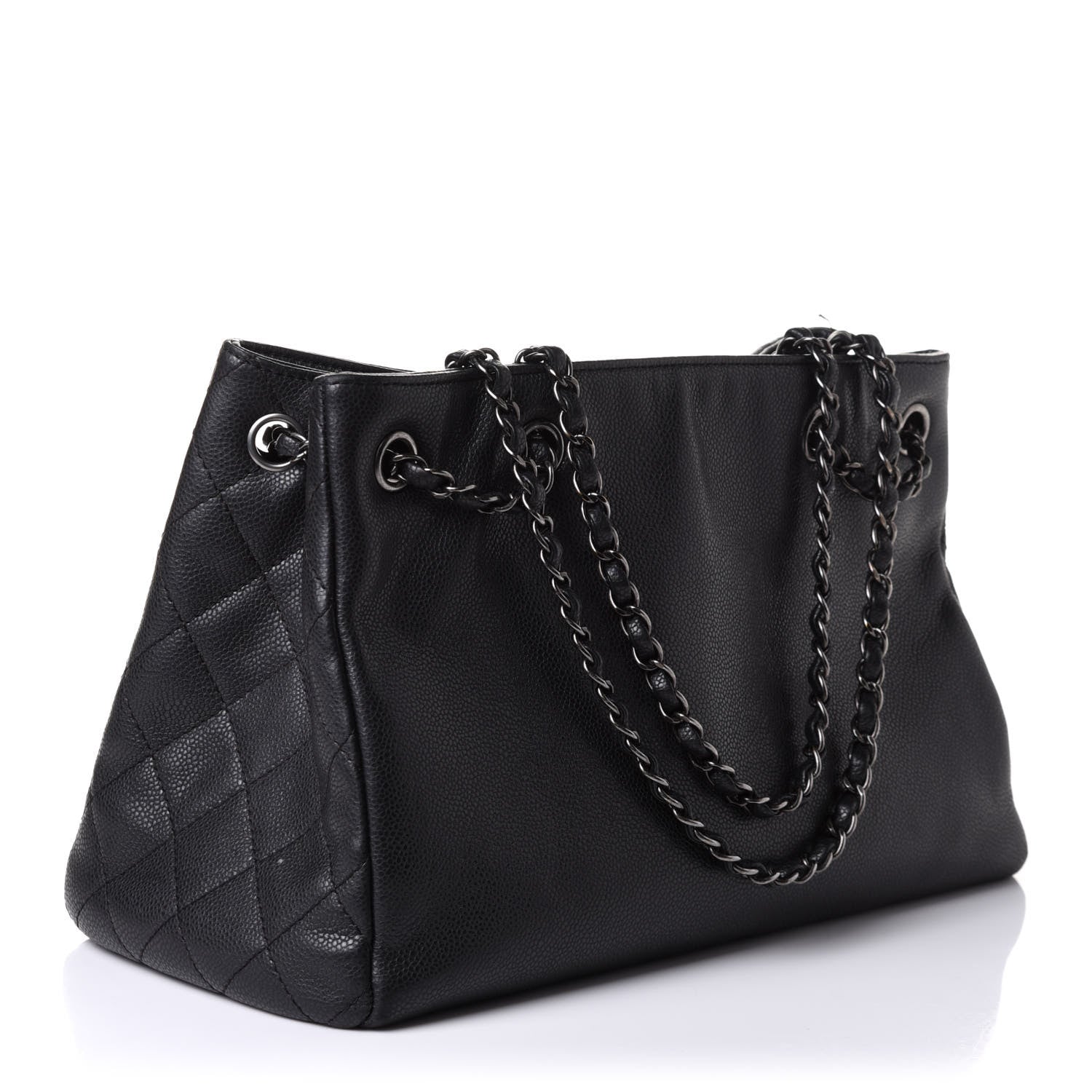 Chanel Metallic Grained Calfskin Medium Woven Chain Shopping Tote Black 2 of 10