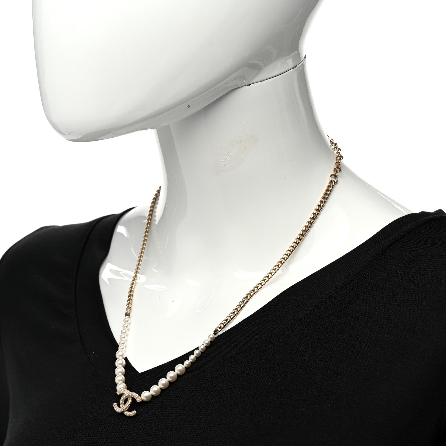 Chanel Pearl Crystal CC Necklace Gold 2 of 6