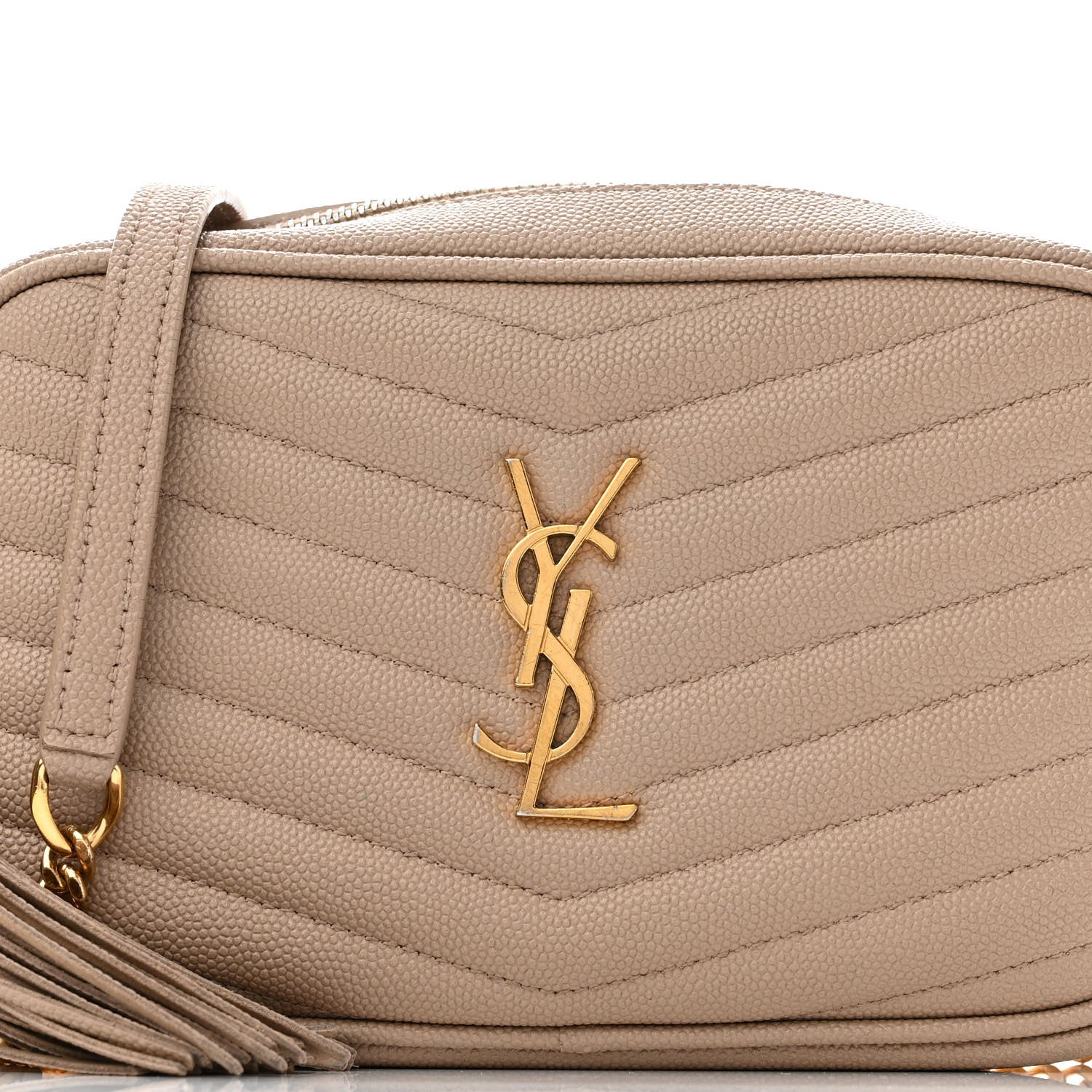 Saint Laurent Grain De Poudre Matelasse Monogram Mini Lou Camera Bag Dark Beige 8 of 13