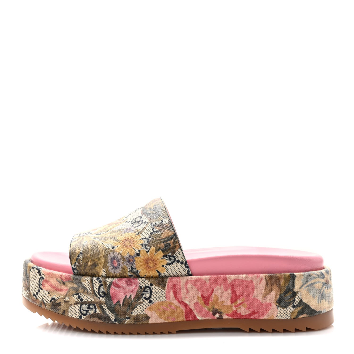 Gucci GG Supreme Monogram Water Flora Angelina Platform Slide Sandals 39 Beige Blue Multicolor 1 of 8