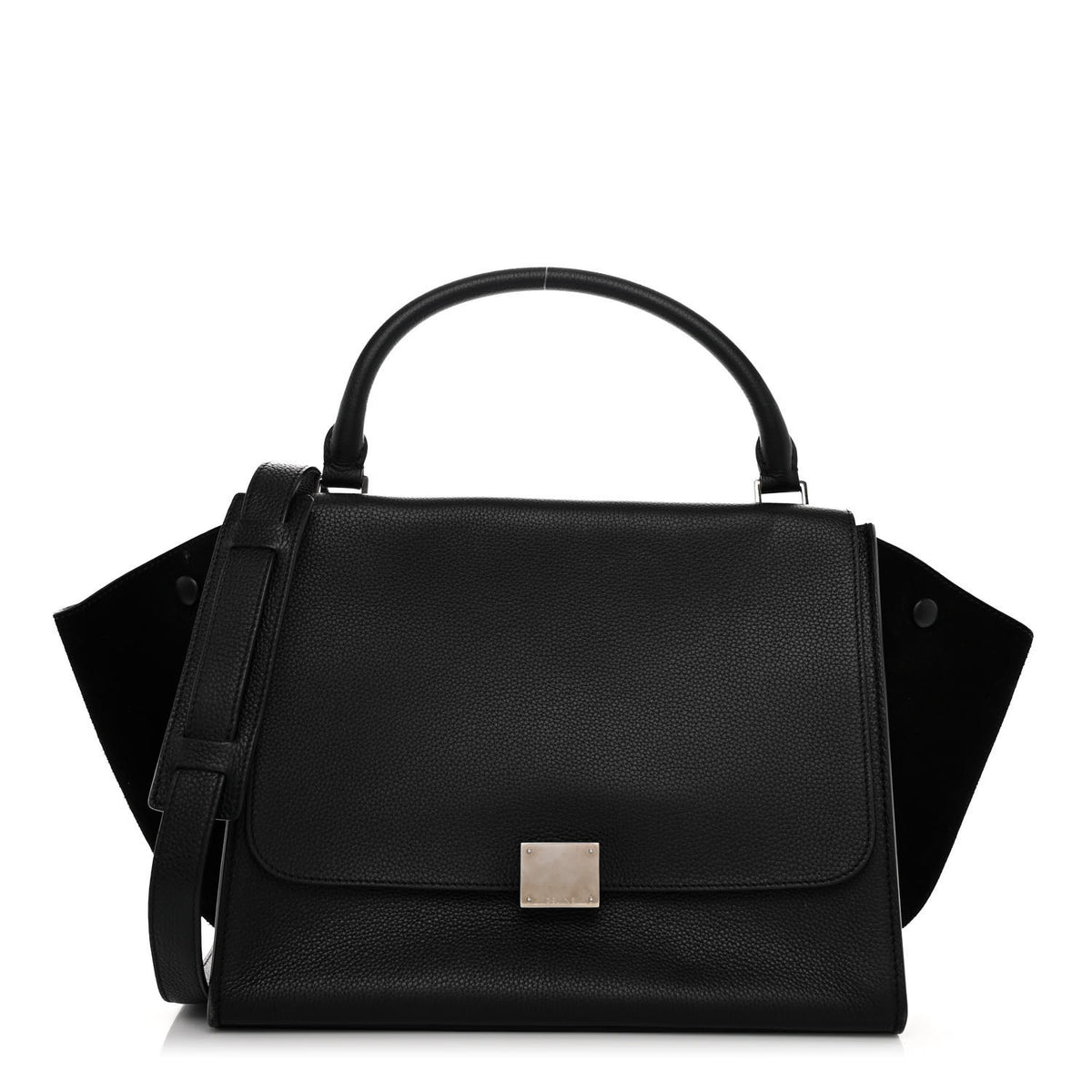 Drummed Calfskin Suede Medium Trapeze Black