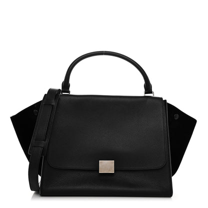 Celine Drummed Calfskin Suede Medium Trapeze Black 1 of 8