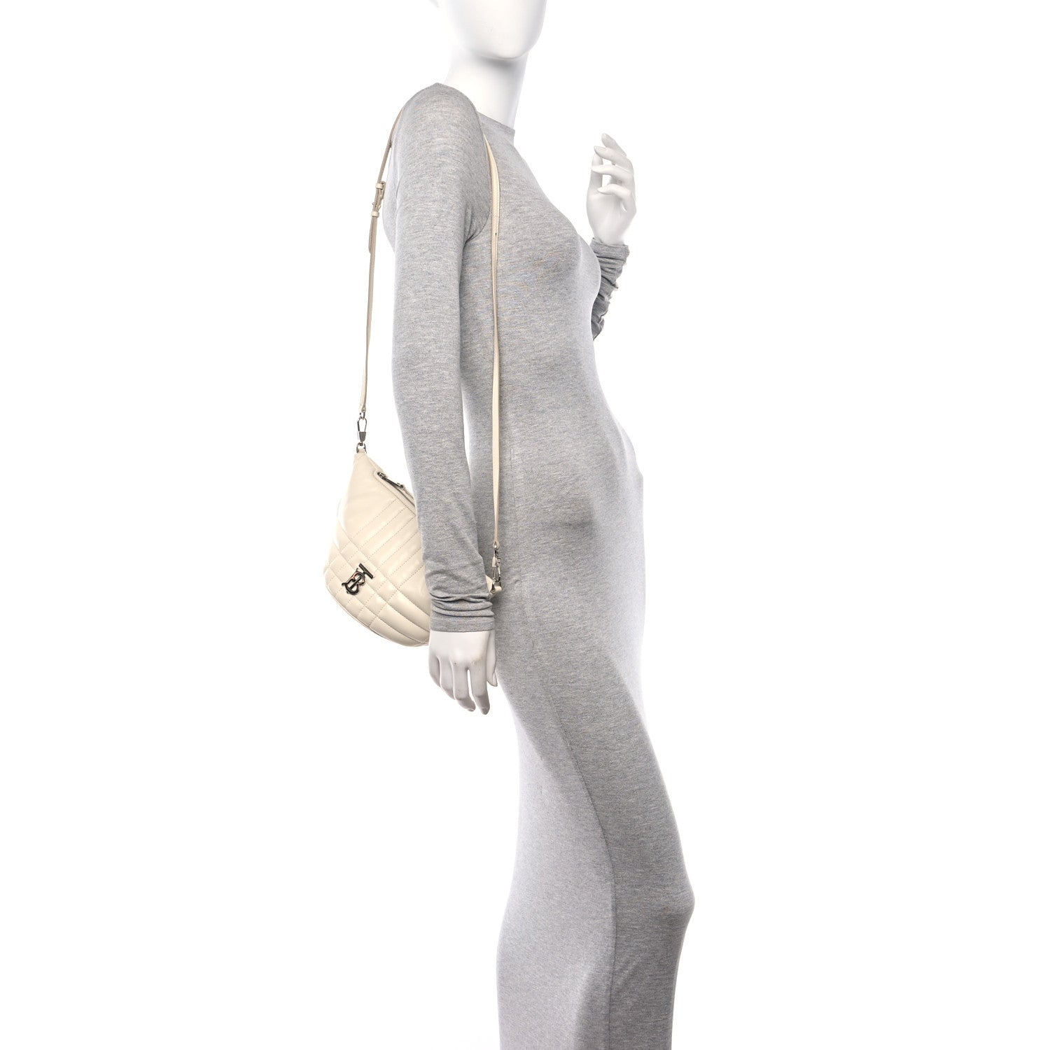 Burberry Lambskin Quilted Small Crescent Lola Bag Pale Vanilla 3 of 15