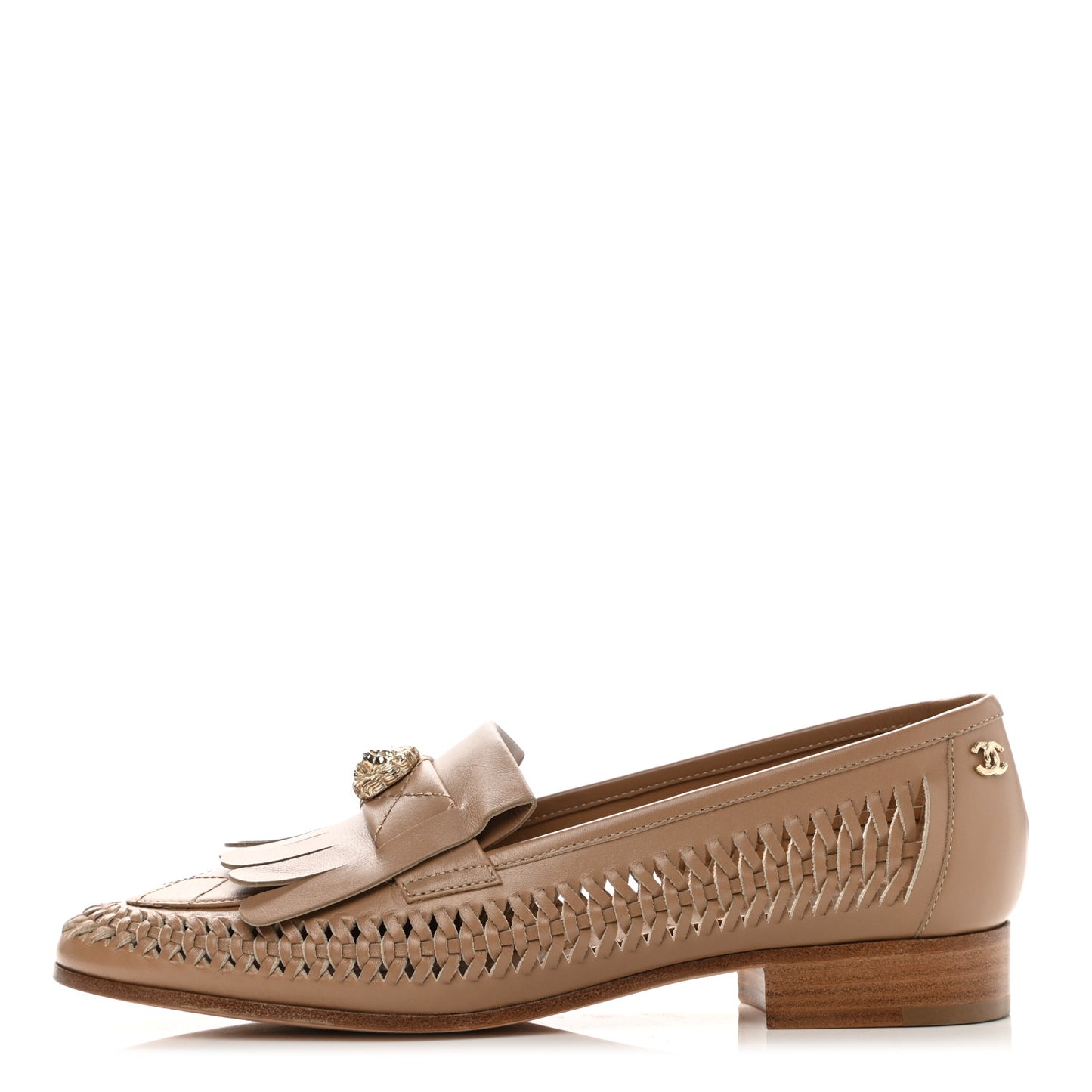 Lambskin Braided Kangaroo Mocassin Loafers 37 Light Beige