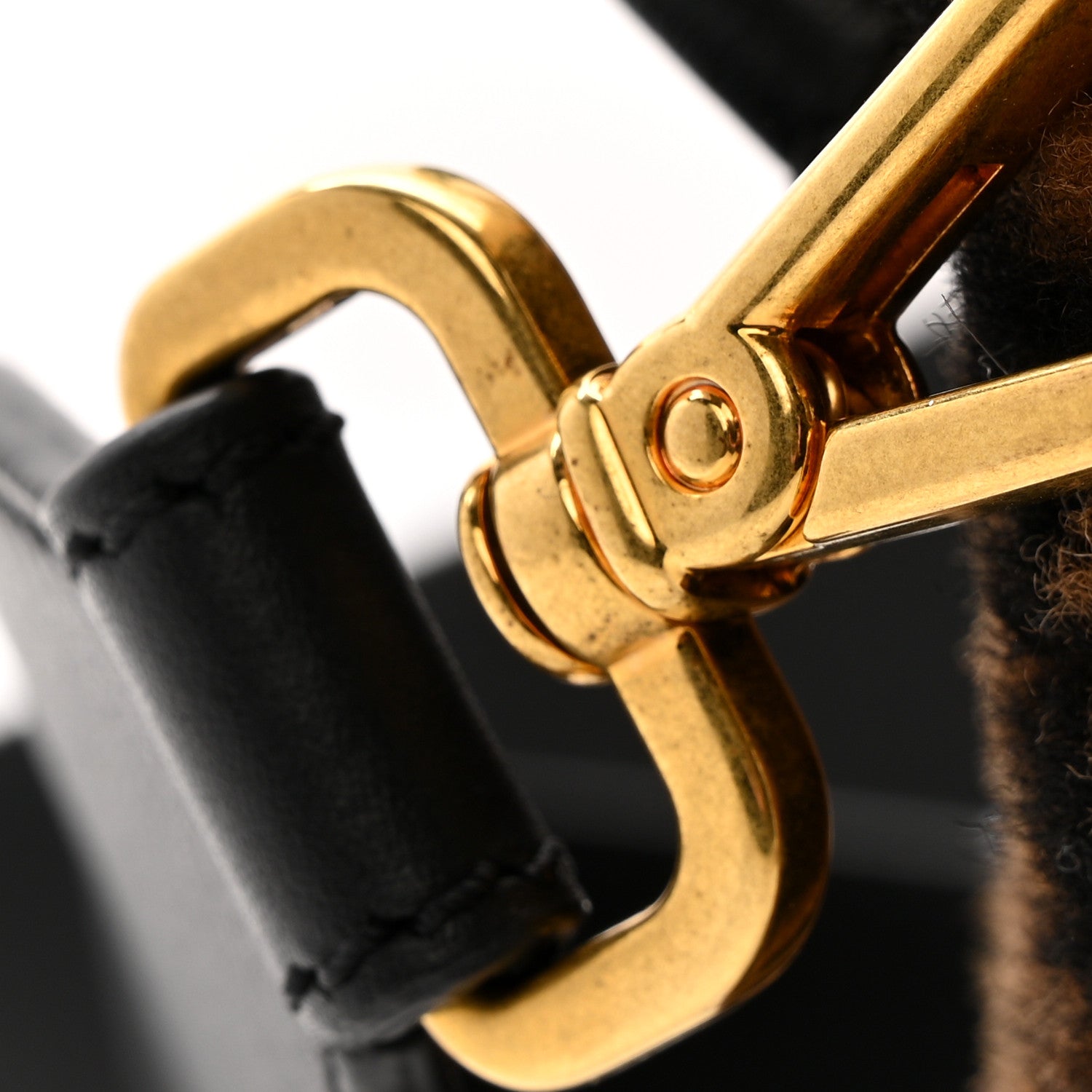 Fendi Shearling Vitello Dolce Macro FF 1974 Baguette Tobacco Black