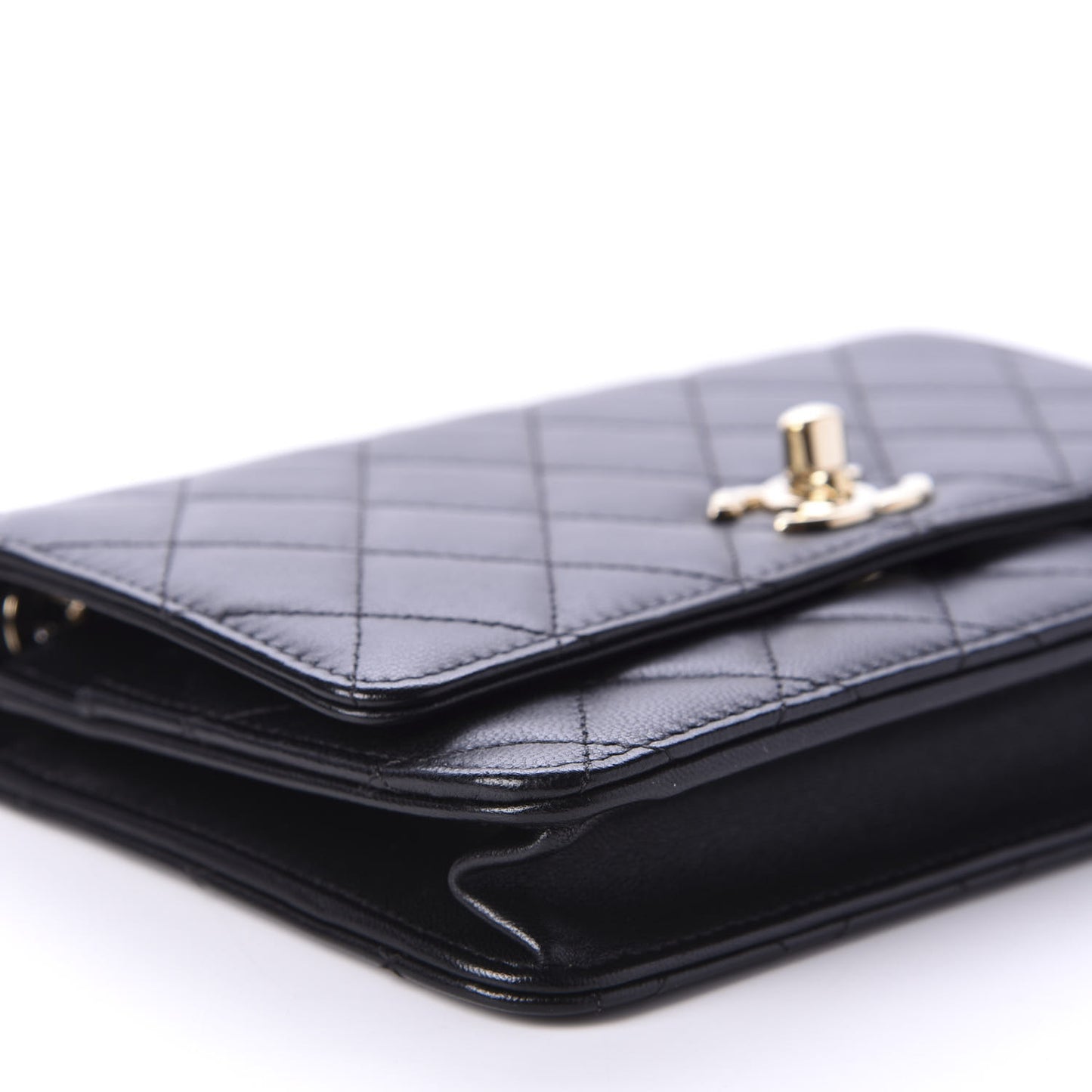 Lambskin Quilted Trendy CC Wallet On Chain WOC Black
