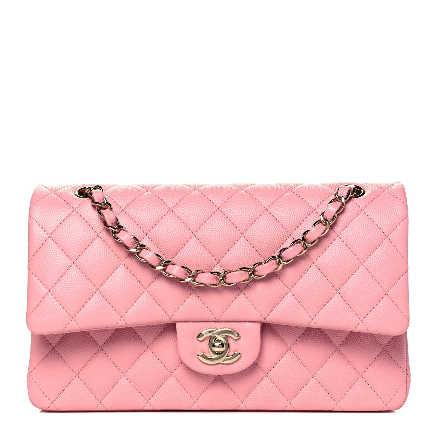 Caviar Quilted Medium Double Flap Pink