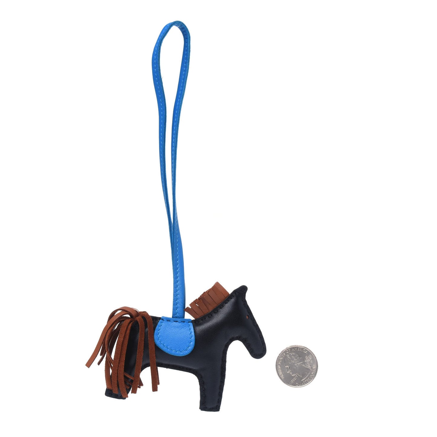 Milo Lambskin Grigri Rodeo Horse Bag Charm PM Black Gold Bleu Zanzibar
