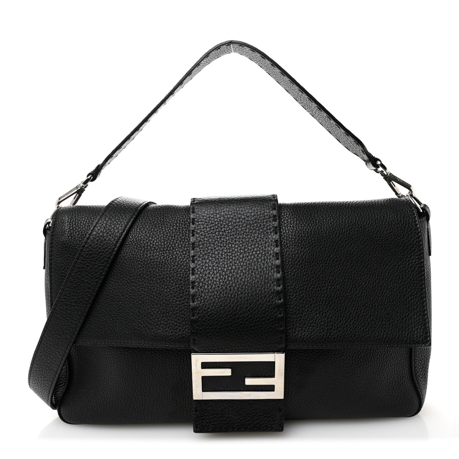 Fendi Cuoio Romano Selleria Large Convertible Baguette  Black 1 of 12