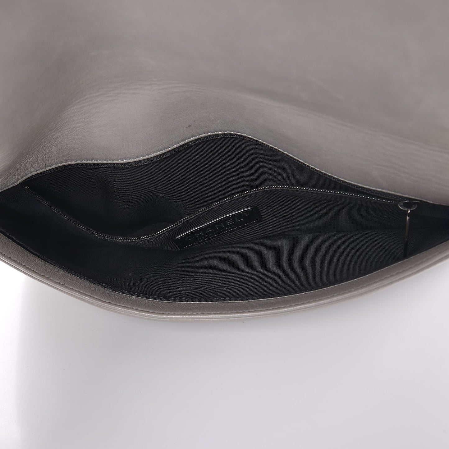 Calfskin Sequin Embellished Flap Clutch Grey Black