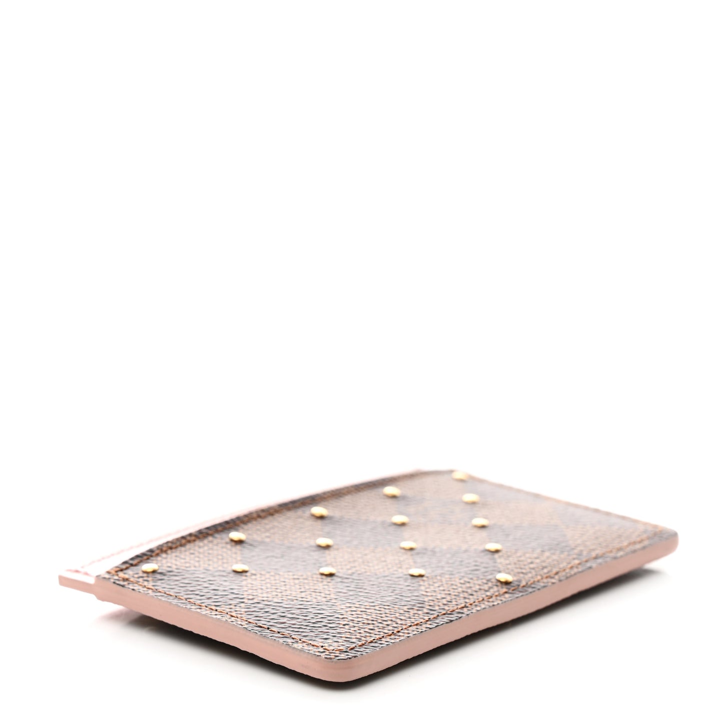 Damier Ebene Studded Card Holder Rose Ballerine