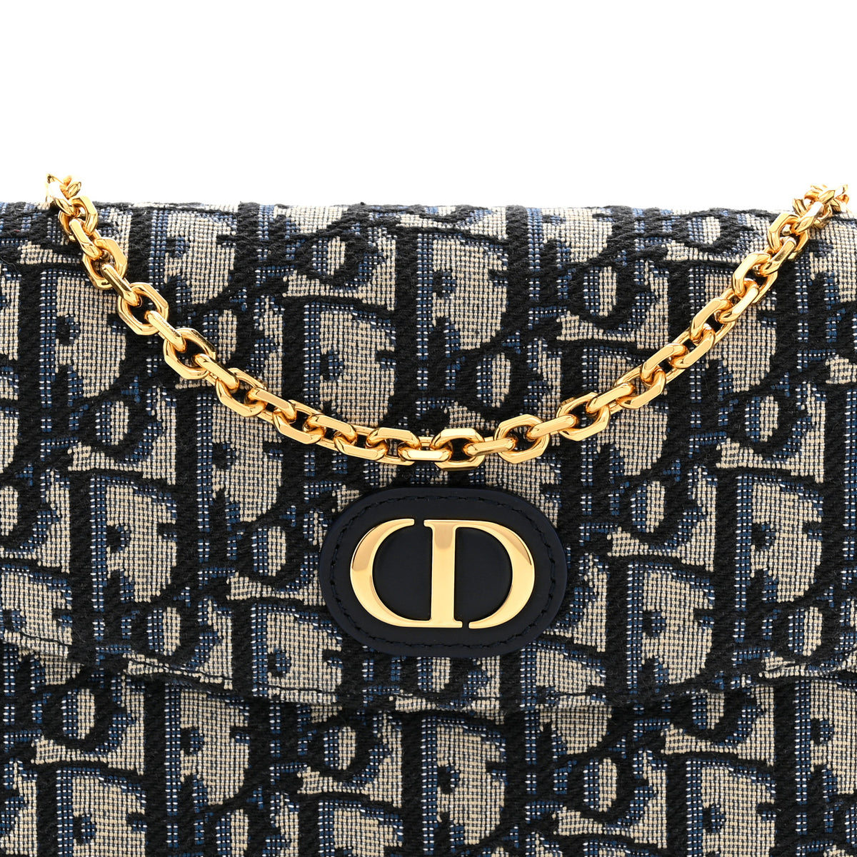 Oblique Jacquard Calfskin 30 Montaigne D-Vine Pouch With Chain Blue