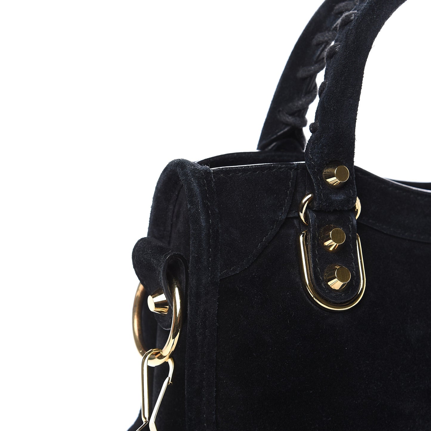 Baby Daim Suede Gold Metallic Edge Hardware Mini City Black