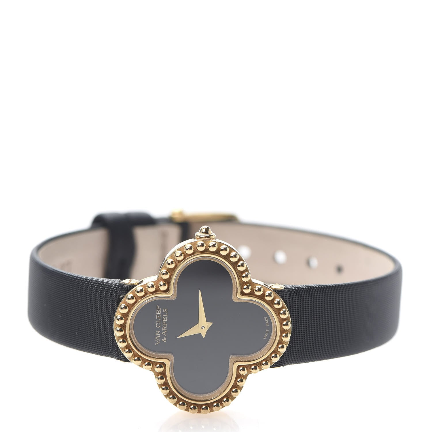 Van Cleef & Arpels 18K Yellow Gold Satin Onyx 26mm Alhambra Quartz Watch 3 of 9