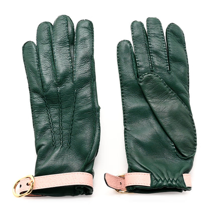 Gucci Calfskin Gloves With Buckle M Green Pink 1 of 12