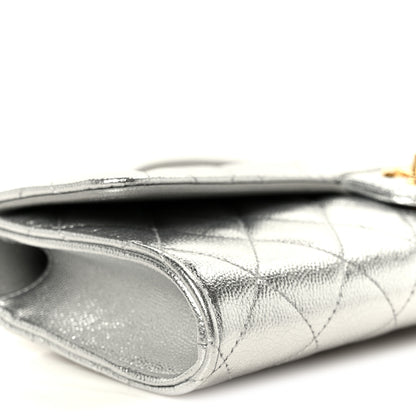Chanel Metallic Caviar Quilted Top Handle Long Clutch With Chain Silver 11 of 13