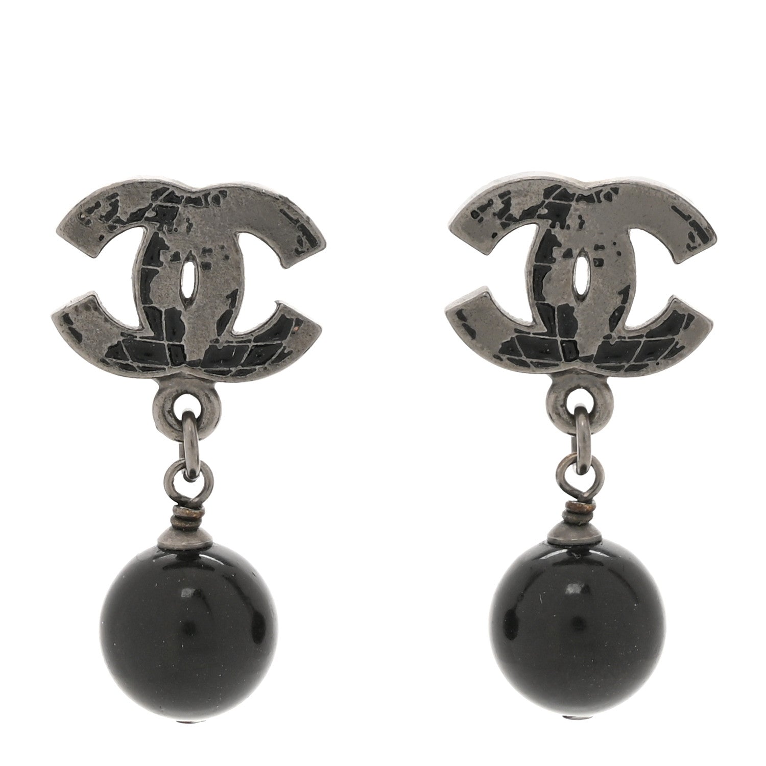 Chanel CC Globe Drop Earrings Ruthenium Ruthenium Black 1 of 6