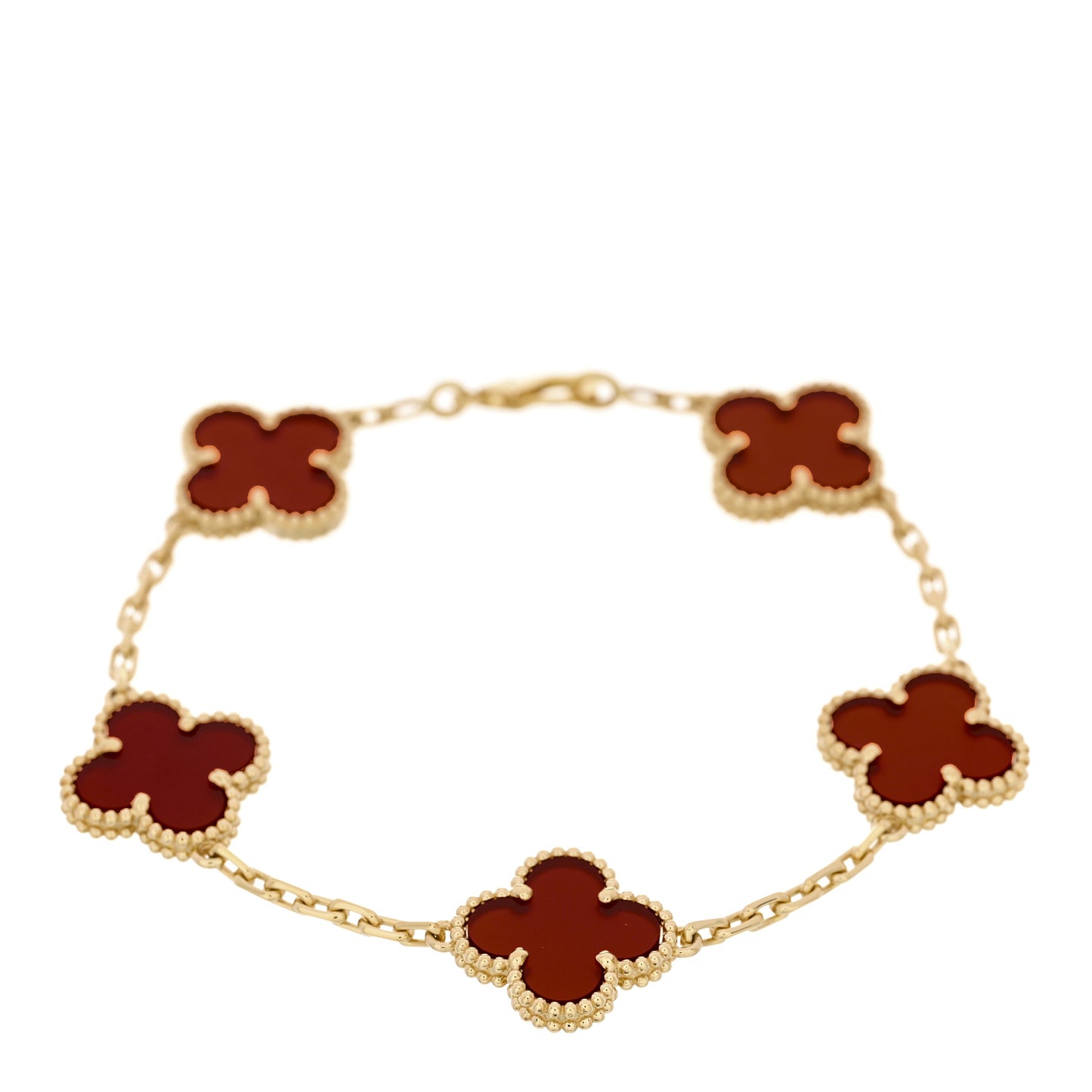 18K Yellow Gold Carnelian 5 Motifs Vintage Alhambra Bracelet