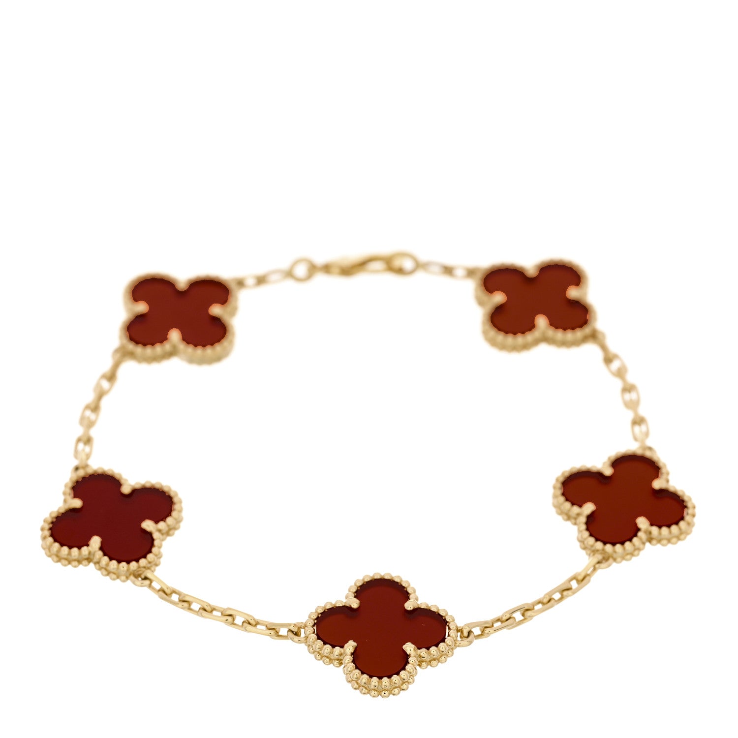 Van Cleef & Arpels 18K Yellow Gold Carnelian 5 Motifs Vintage Alhambra Bracelet 1 of 5