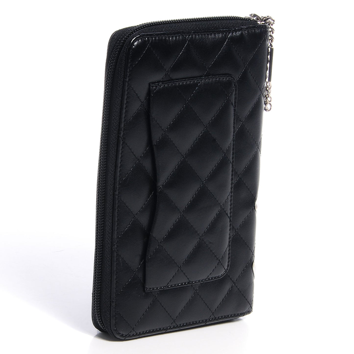 Calfskin Cambon Zip Around Organizer Wallet Black White