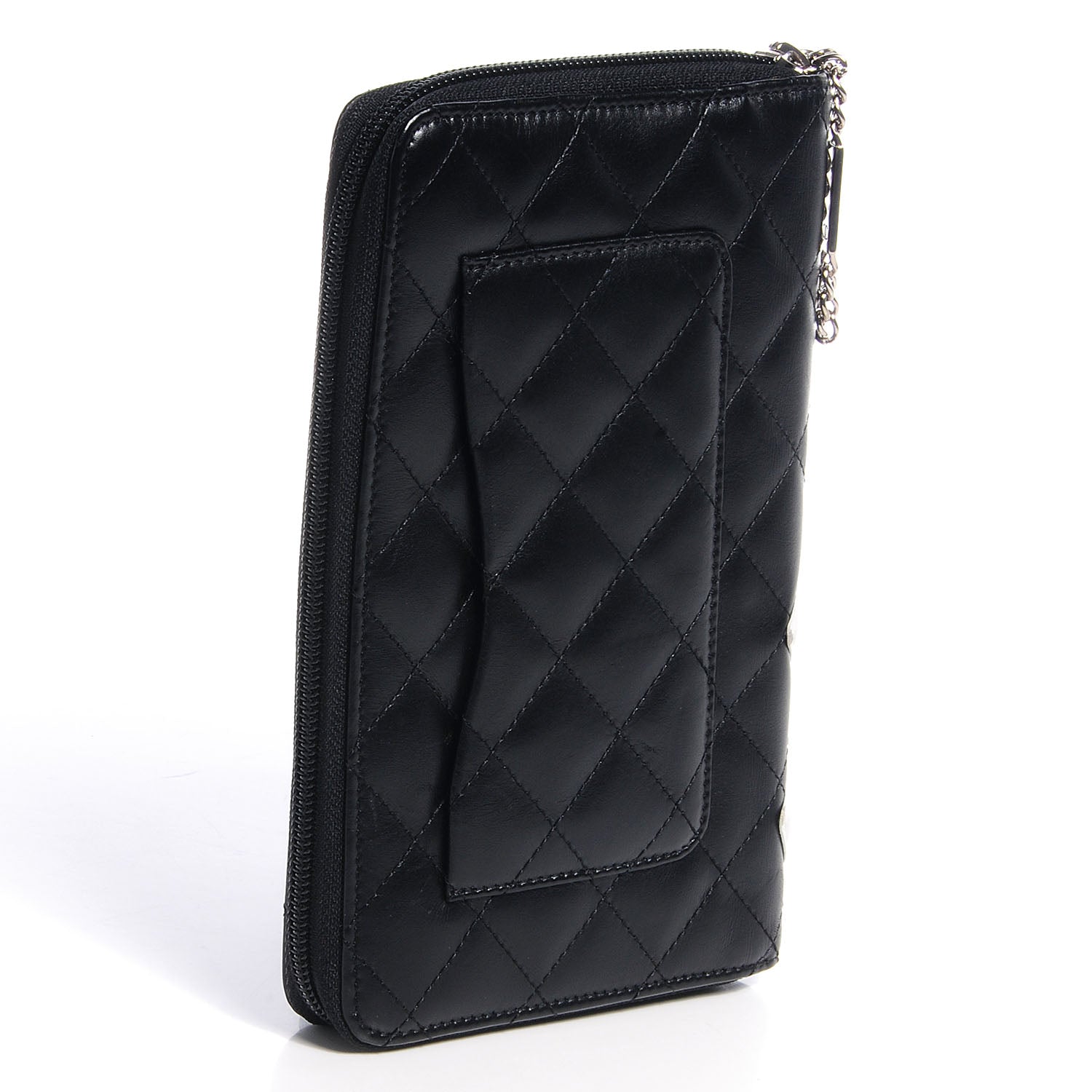 Chanel Calfskin Cambon Zip Around Organizer Wallet Black White 3 of 9
