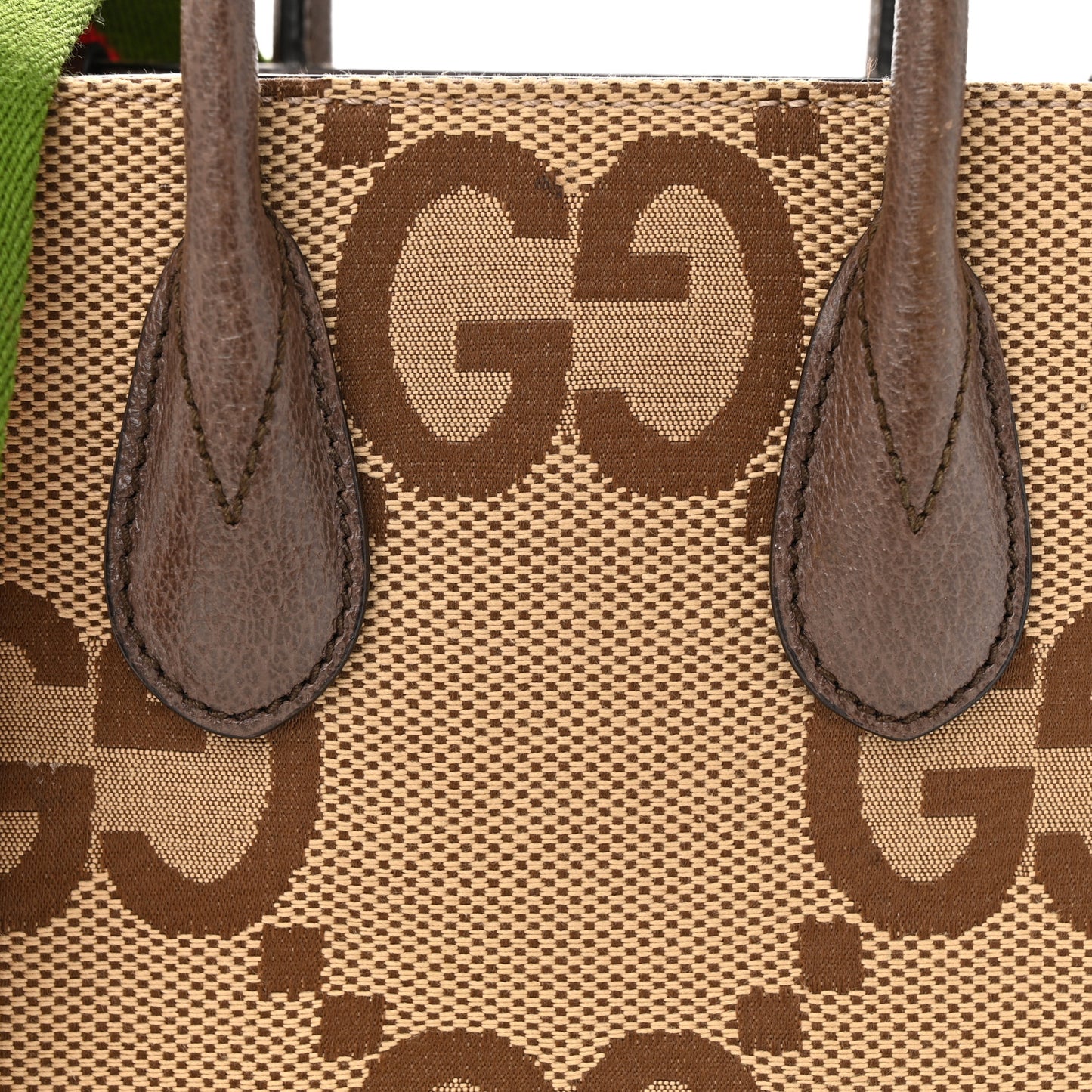 Monogram Jumbo GG Textured Dollar Calfskin Web Mini Vertical Tote Camel Ebony New Acero