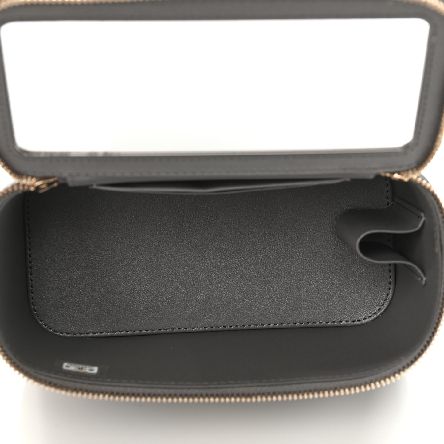 Lambskin Quilted Small Top Handle Vanity Case With Chain Grey