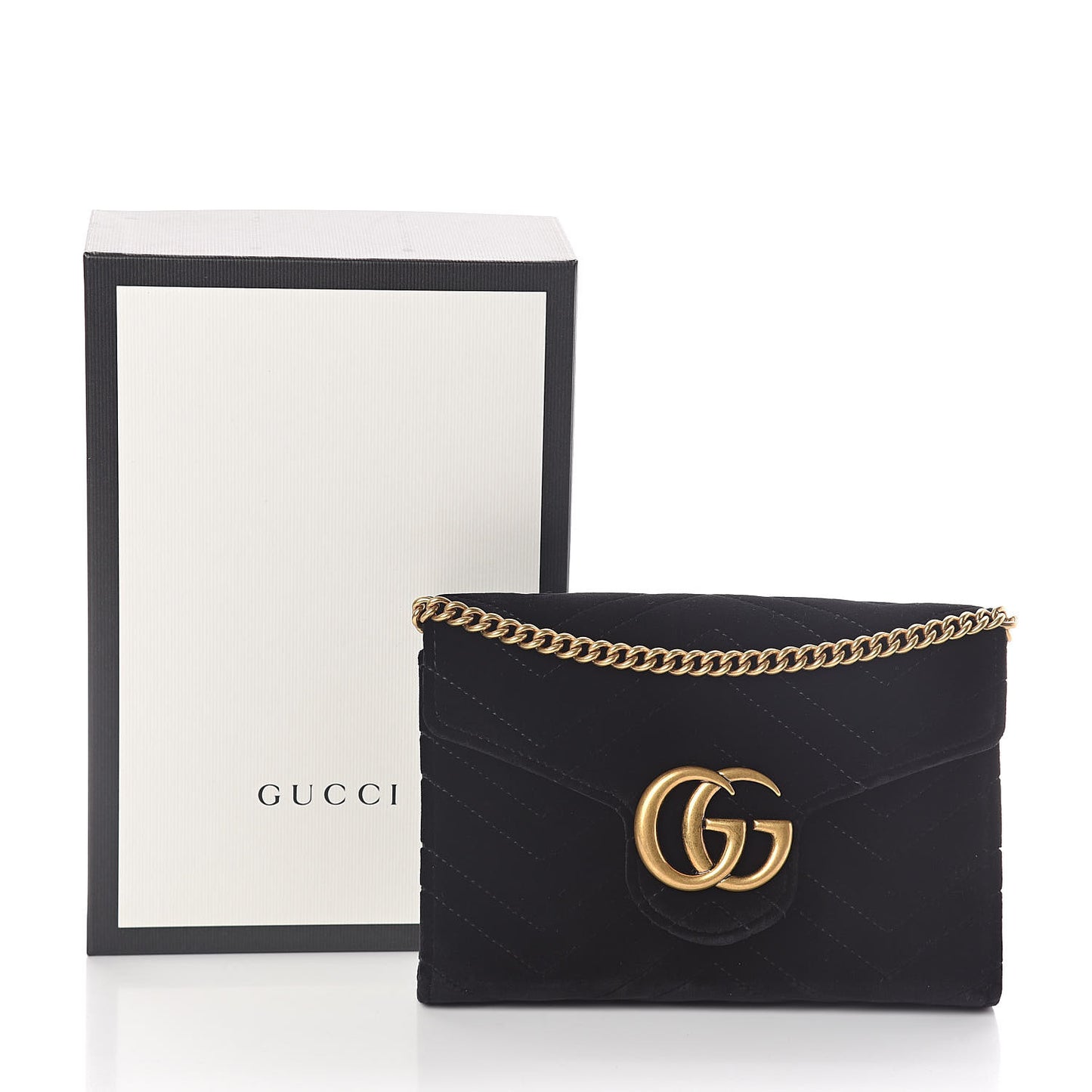 Velvet Matelasse GG Marmont Chain Wallet Black