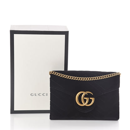 Gucci Velvet Matelasse GG Marmont Chain Wallet Black 10 of 10