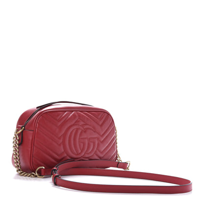 Gucci Calfskin Matelasse Small GG Marmont Chain Shoulder Bag Hibiscus Red 2 of 10