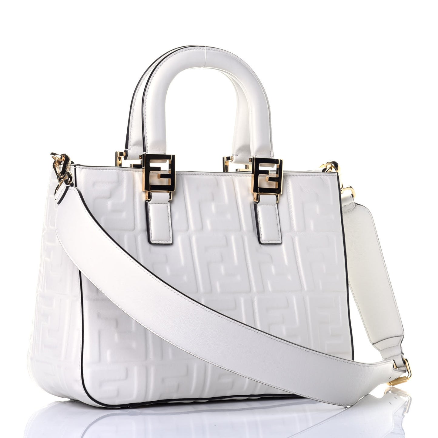 Nappa FF 1974 Embossed Small FF Tote White