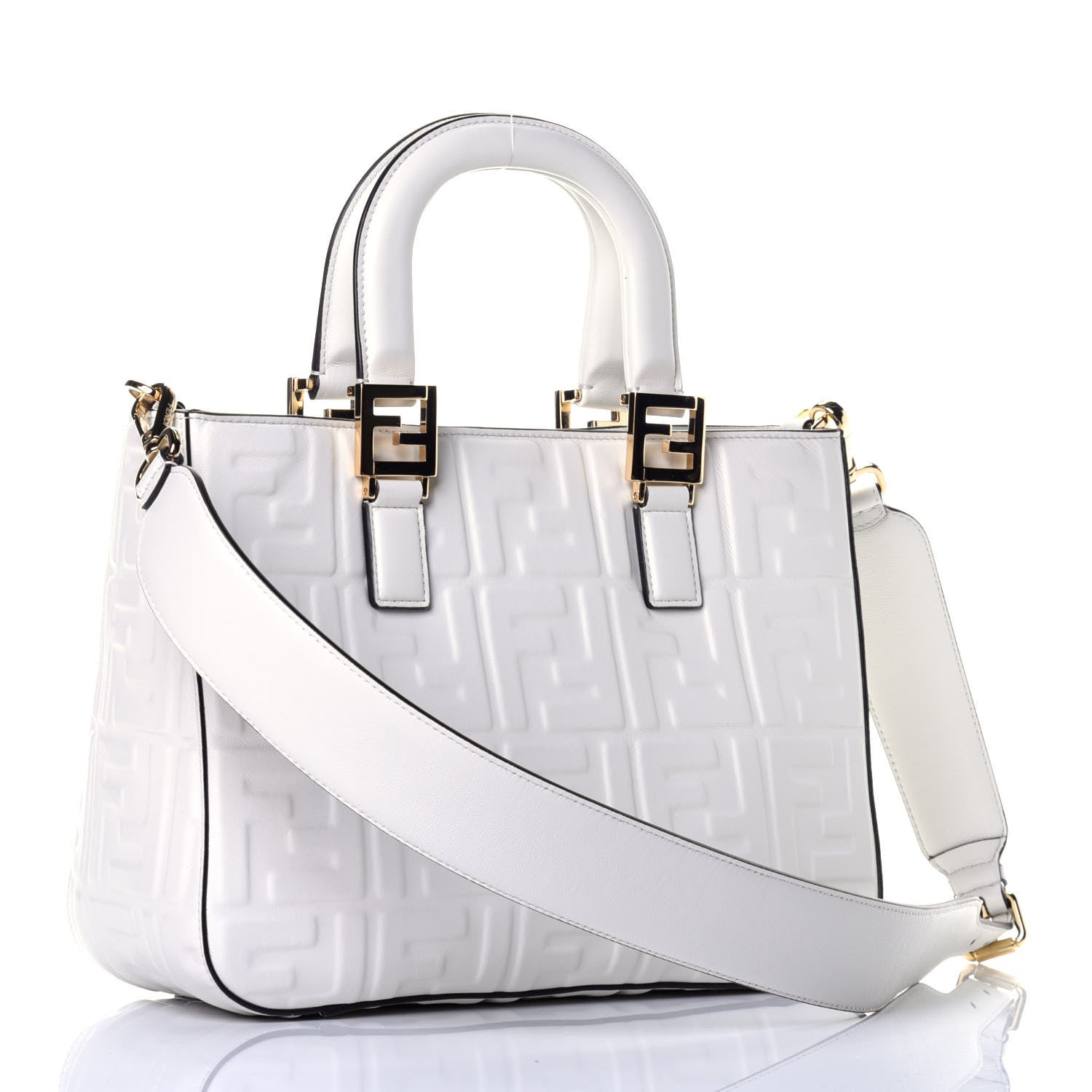 Fendi Nappa FF 1974 Embossed Small FF Tote White 4 of 10