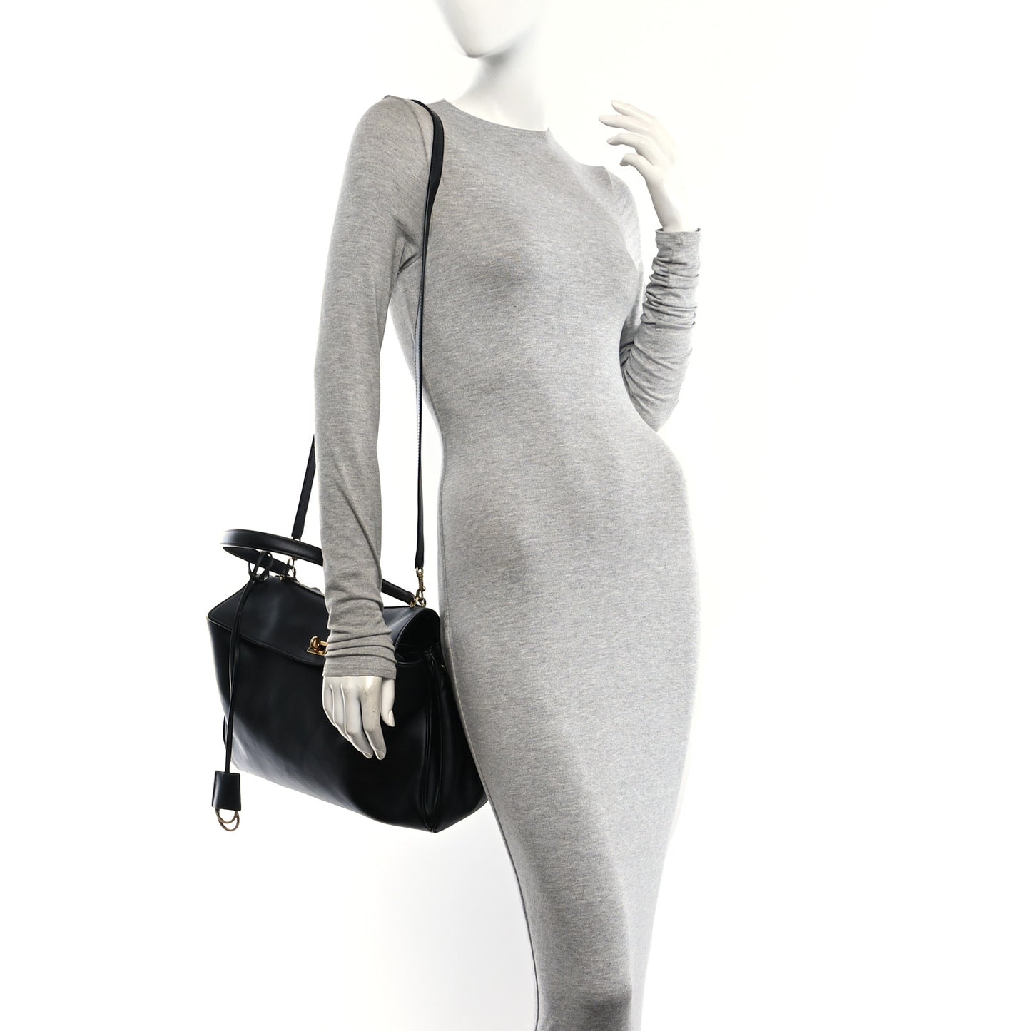 Natural Smooth Calfskin Medium Rodeo Top Handle Handbag Black