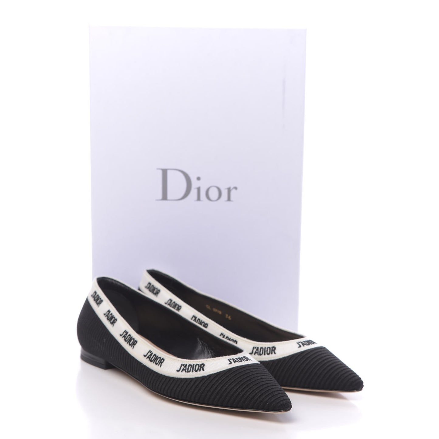 Fabric Ribbon Embroidered J'Adior Ballet Flats 36 Black