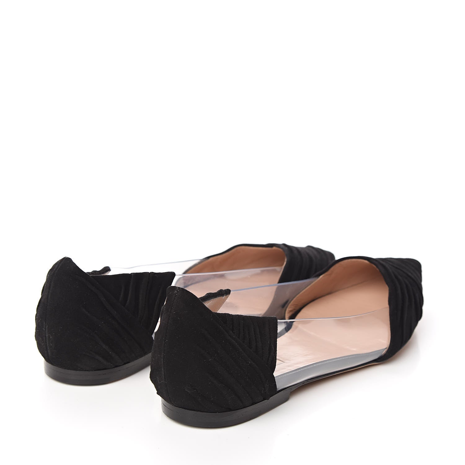 Valentino Garavani Ruched Suede PVC B-Drape Flats 38.5 Black 4 of 8