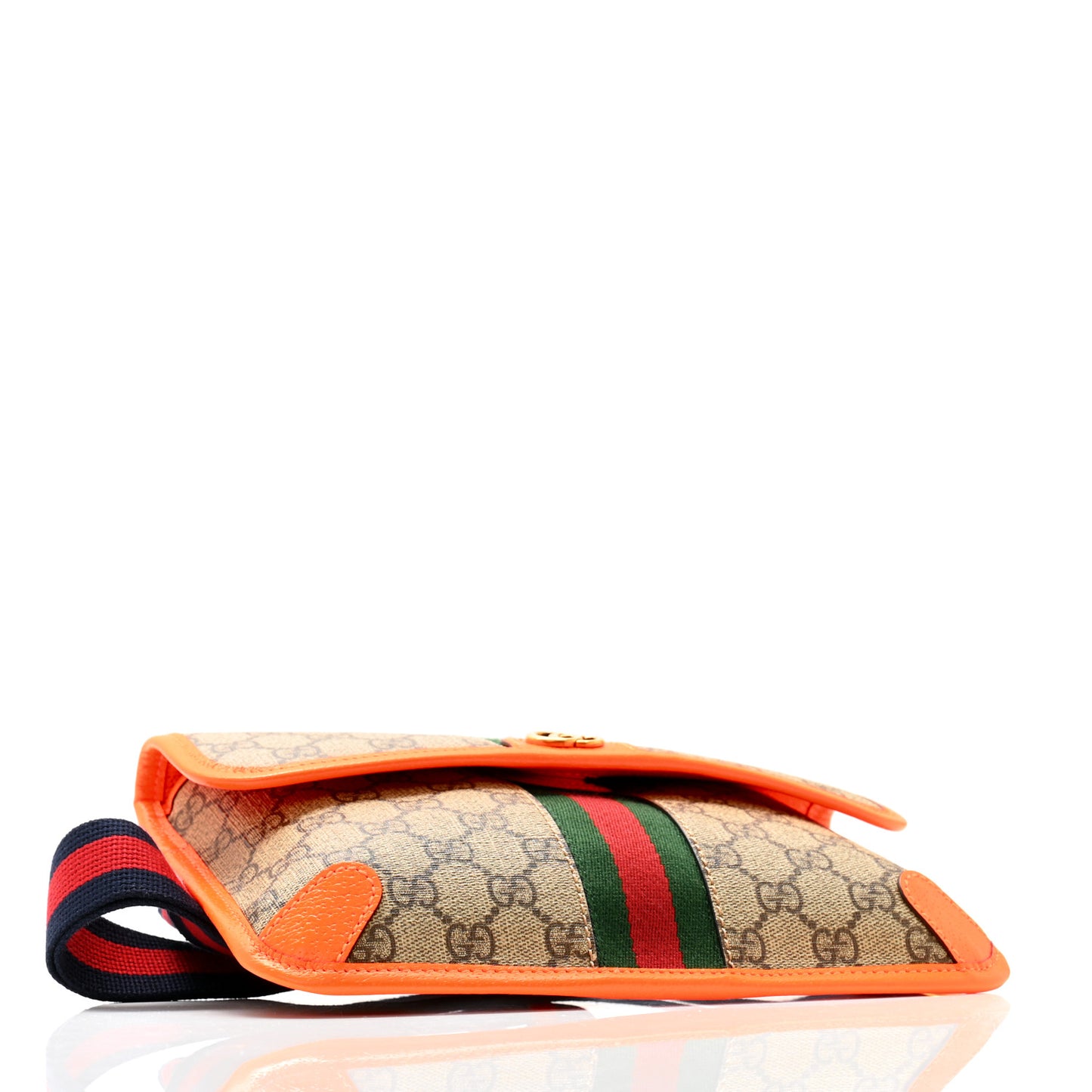 GG Supreme Monogram Web Small Ophidia Belt Bag Beige Ebony Orange Fluo