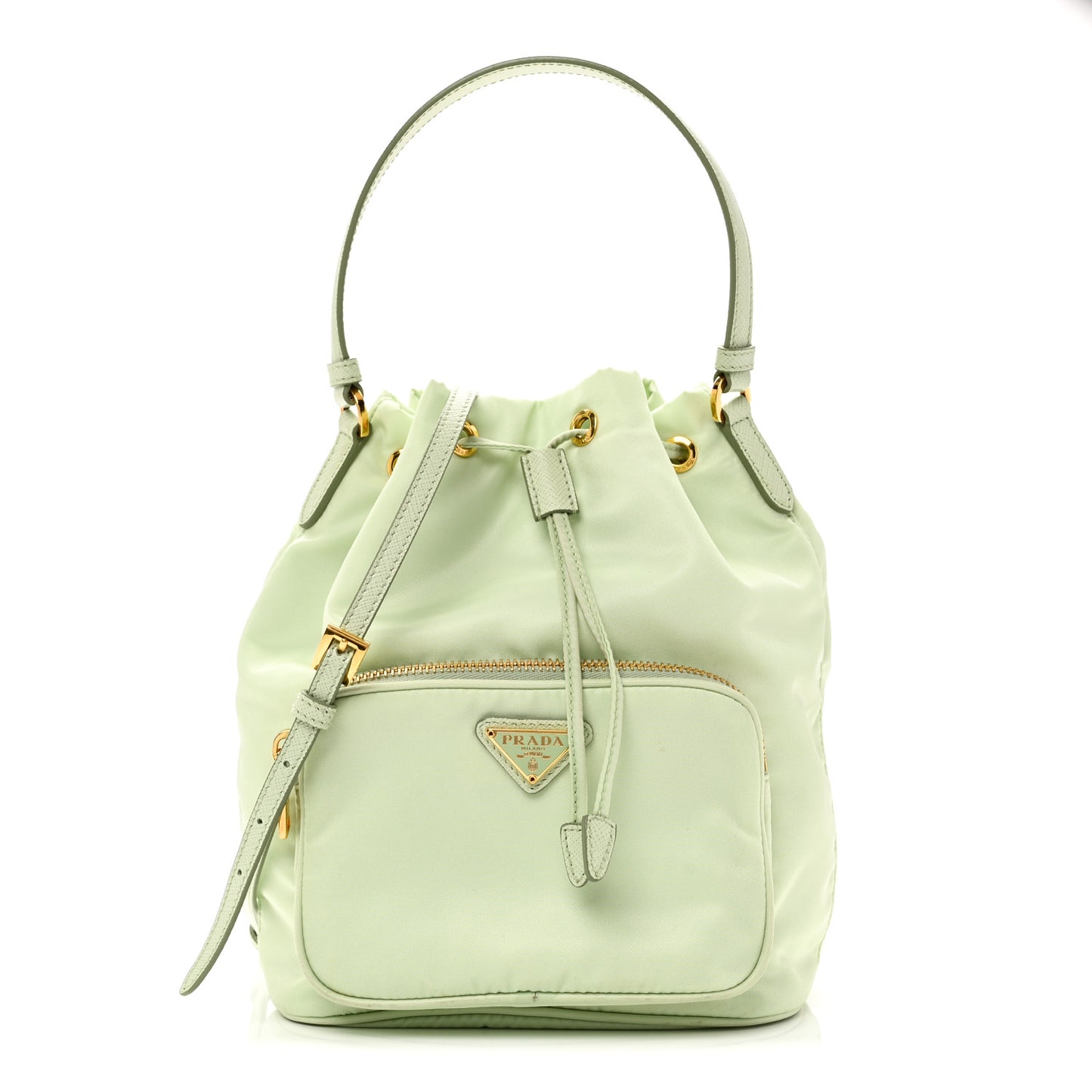 Re-Nylon Saffiano Duet Bucket Crossbody Bag Acqua
