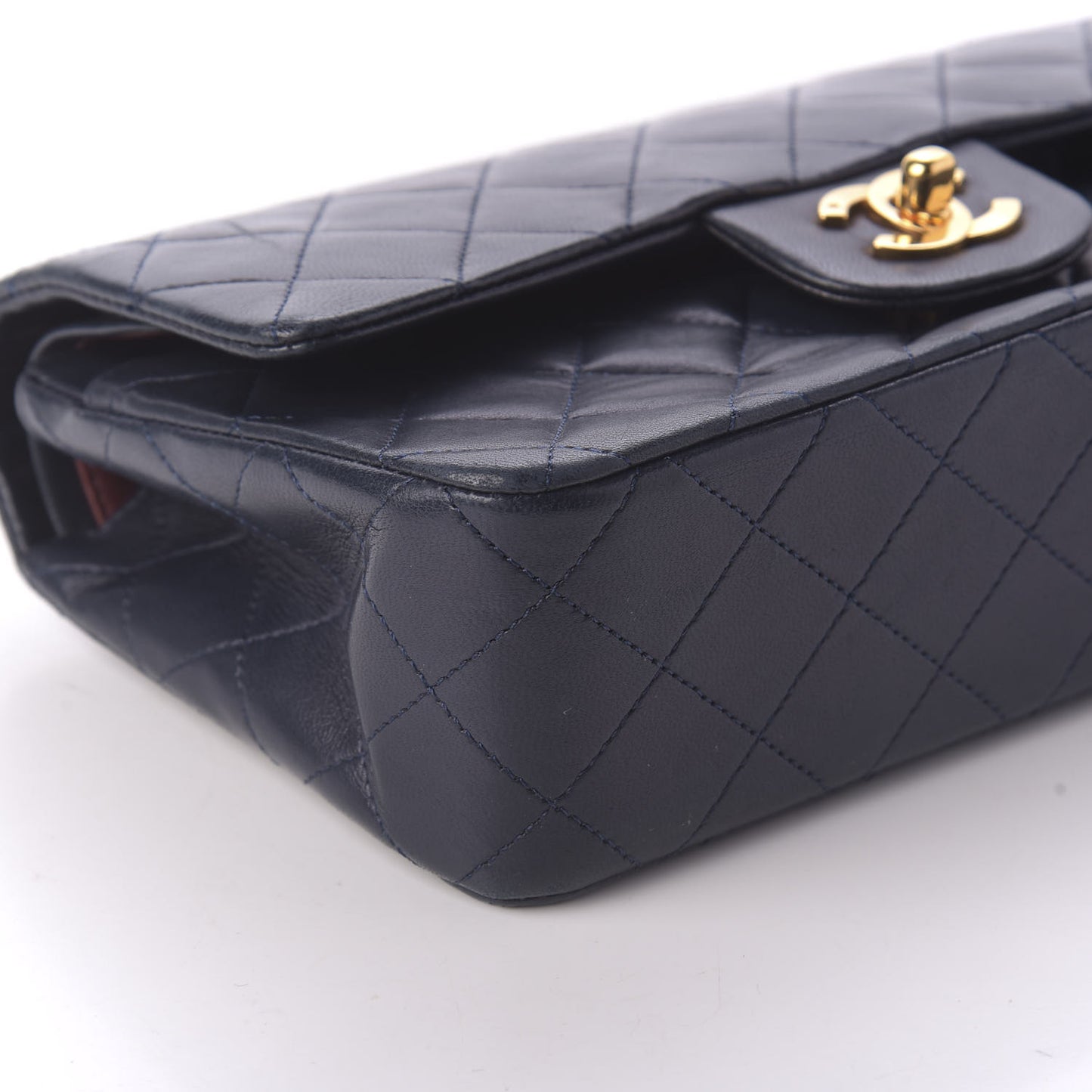Lambskin Quilted Small Double Flap Navy
