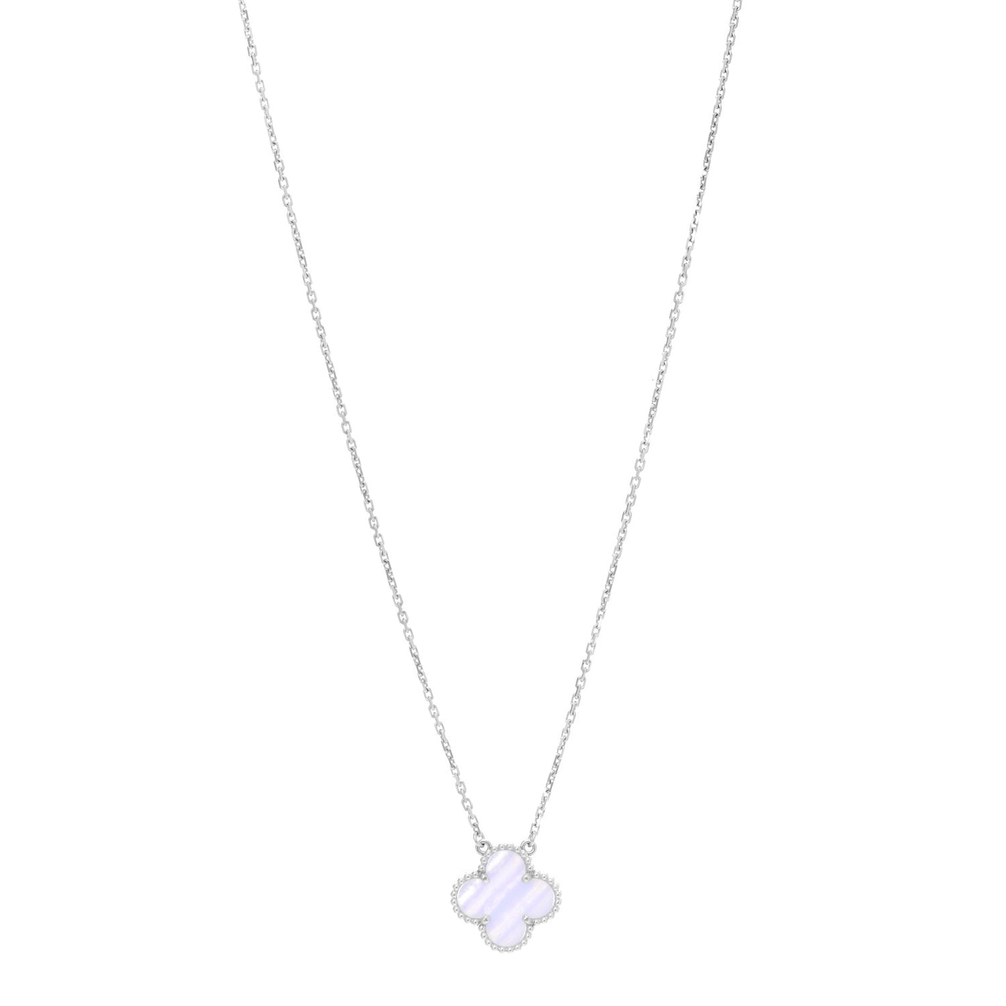 18K White Gold Chalcedony Vintage Alhambra Pendant Necklace