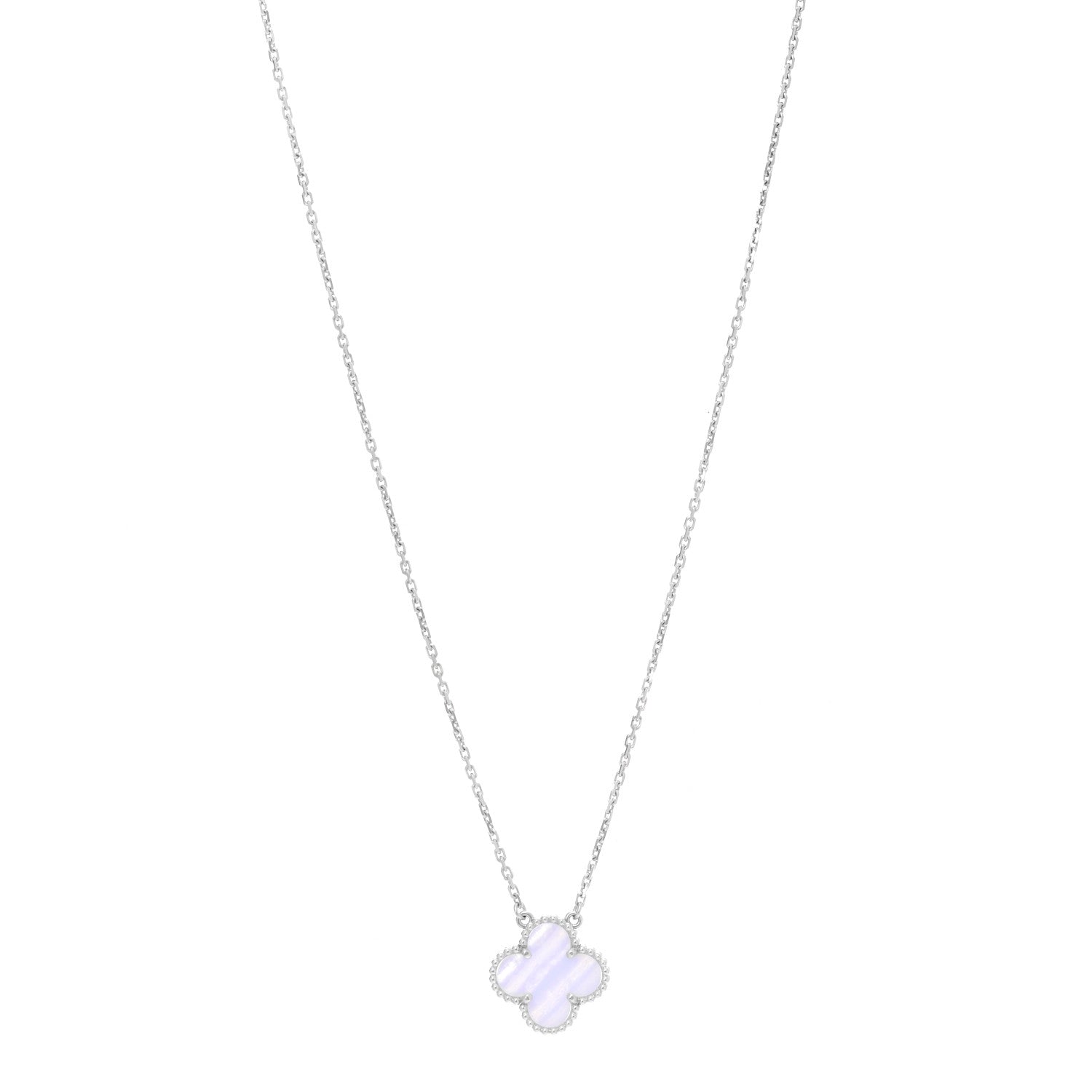 Van Cleef & Arpels 18K White Gold Chalcedony Vintage Alhambra Pendant Necklace 1 of 7