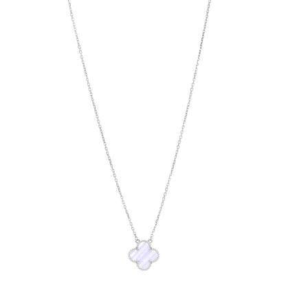 Van Cleef & Arpels 18K White Gold Chalcedony Vintage Alhambra Pendant Necklace 1 of 7