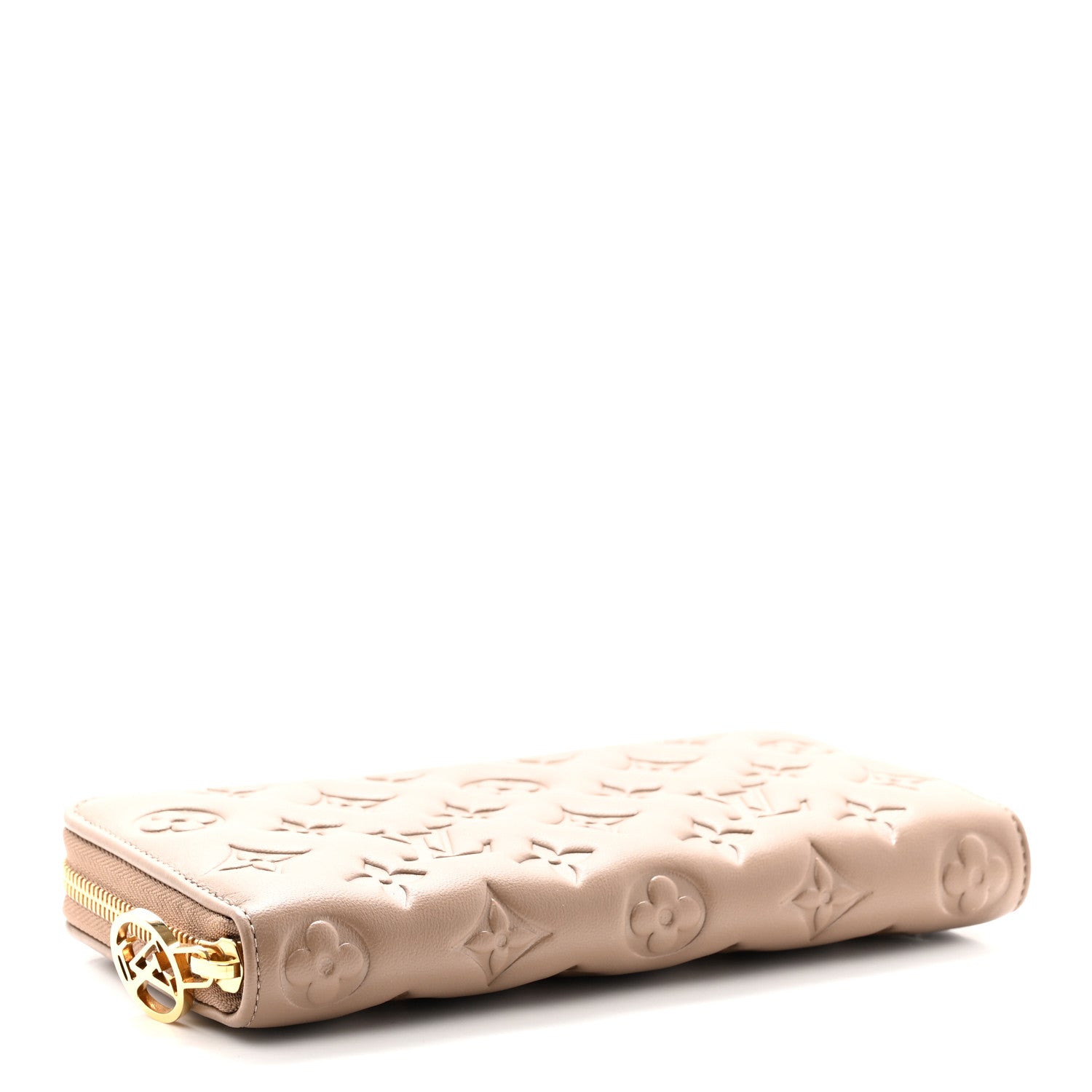 Louis Vuitton Lambskin Embossed Monogram Coussin Zippy Wallet Taupe 4 of 12