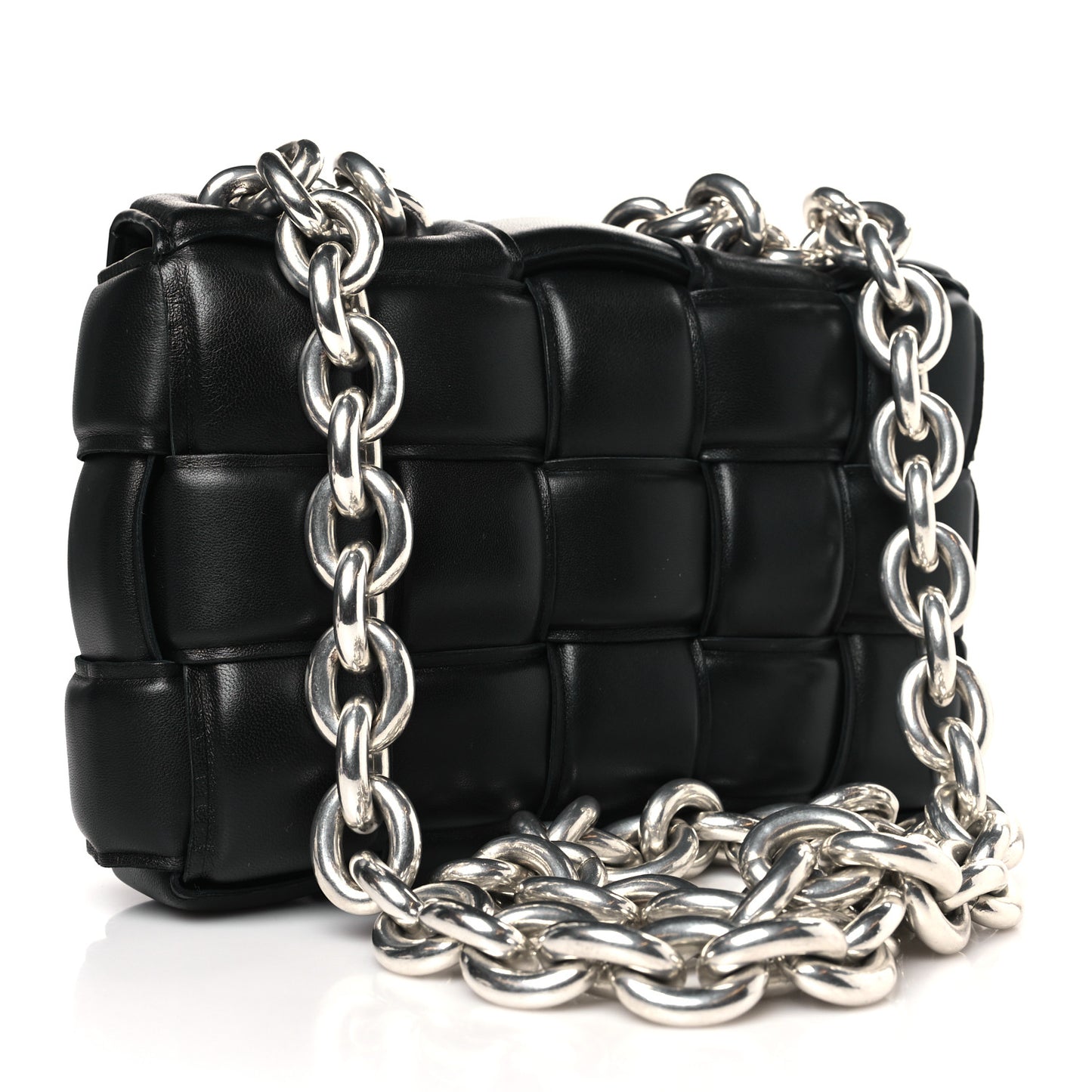 Lambskin Maxi Intreccio Padded Chain Cassette Crossbody Bag Black