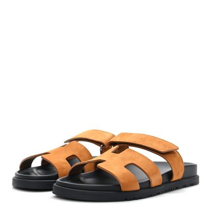 Hermes Suede Goatskin Womens Chypre Sandals 37 Naturel 3 of 9