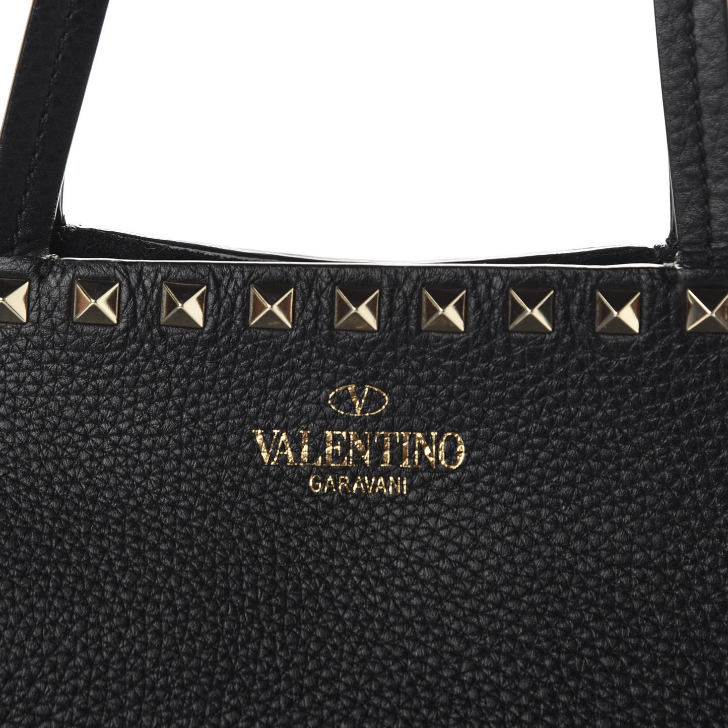 Grained Calfskin Rockstud Shoulder Tote Black
