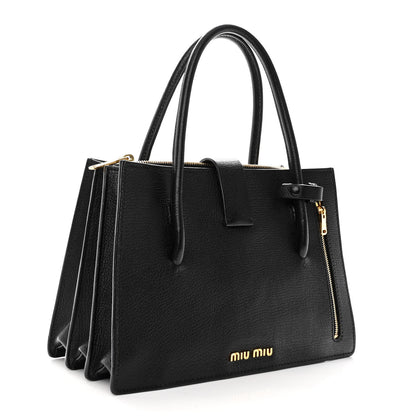 Miu Miu Goatskin Madras Tote Black 3 of 9